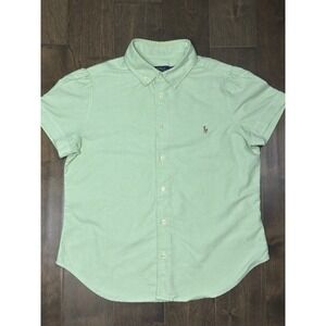 Polo Ralph Lauren Women's Green Short Sleeve Oxford Shirt Size XL Flesh Pony
